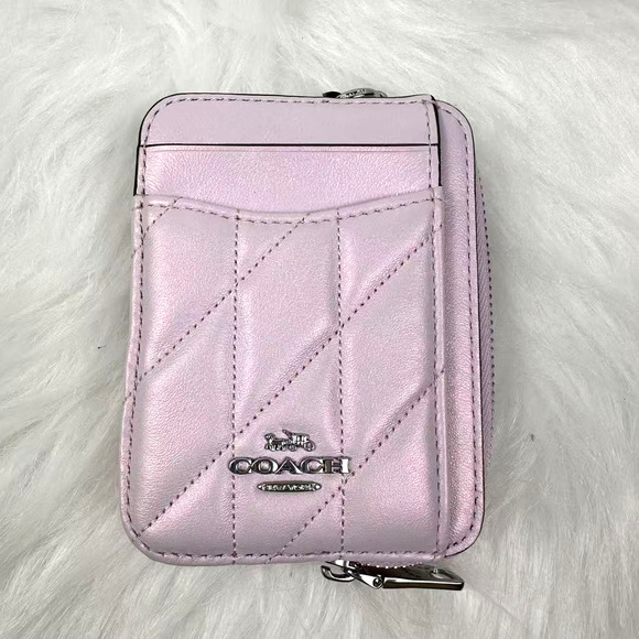 Coach Zip Card Case With Chain Wrist Strap In Leather/Silver/Pink CBL77 NWT - Picture 1 of 5